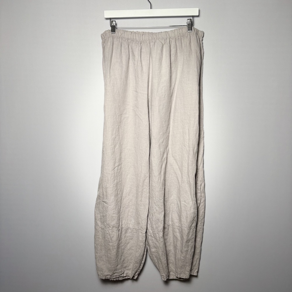 Bryn Walker Women's Pants Tan Size XL 100% Linen Wide Leg Made in USA Lagenlook